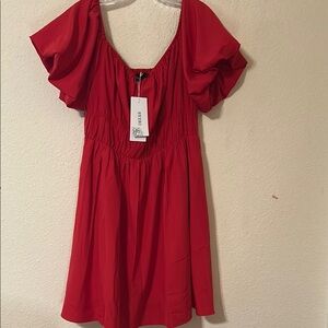 SYZRI‎ Red Dress with Ruffled Sleeves